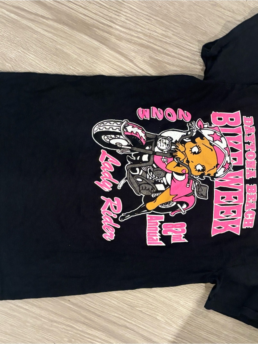 Gildan Black Short-Sleeve Tee with Pink Motorcycle Rider Graphic